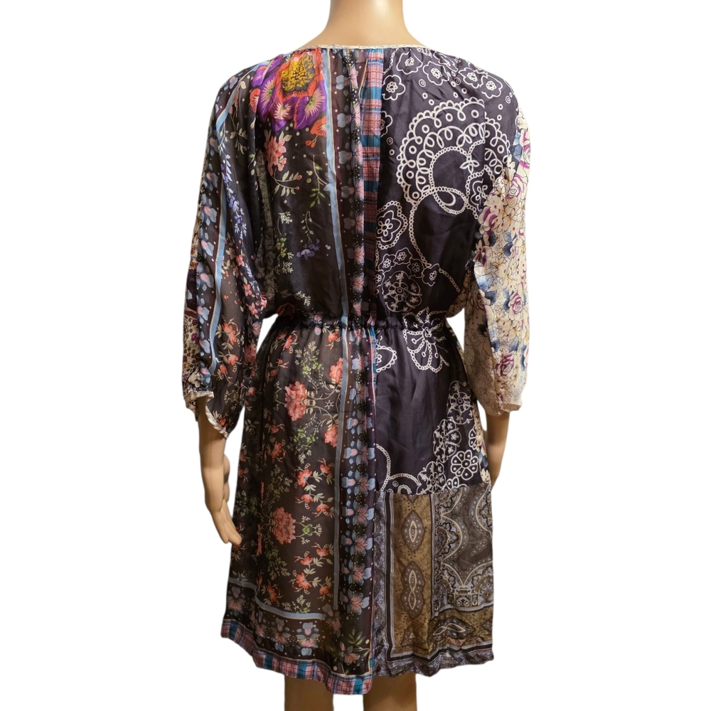 Johnny Was Sheer Silk Multi Pattern Dress Size L - Picture 4 of 11